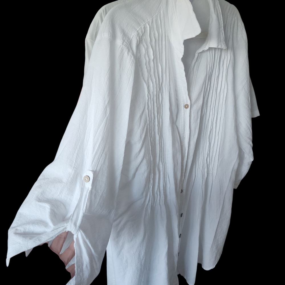 Sea Breaze Womens White Casual Button Down   Cover Up Tunic Shirt